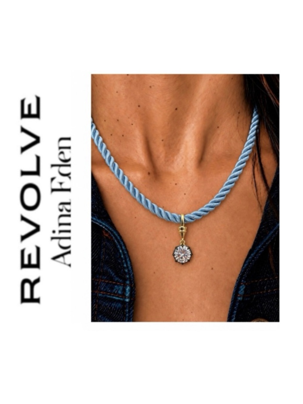 Revolve x Adina Eden Brilliant Round-Cut CZ and Ice Blue Cotton Rope Necklace